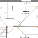 Plan de l’étage de l’avant-projet : chambres, salle de bain et palier