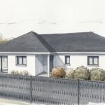 Croquis de la façade sud de la maison de plain-pied en L